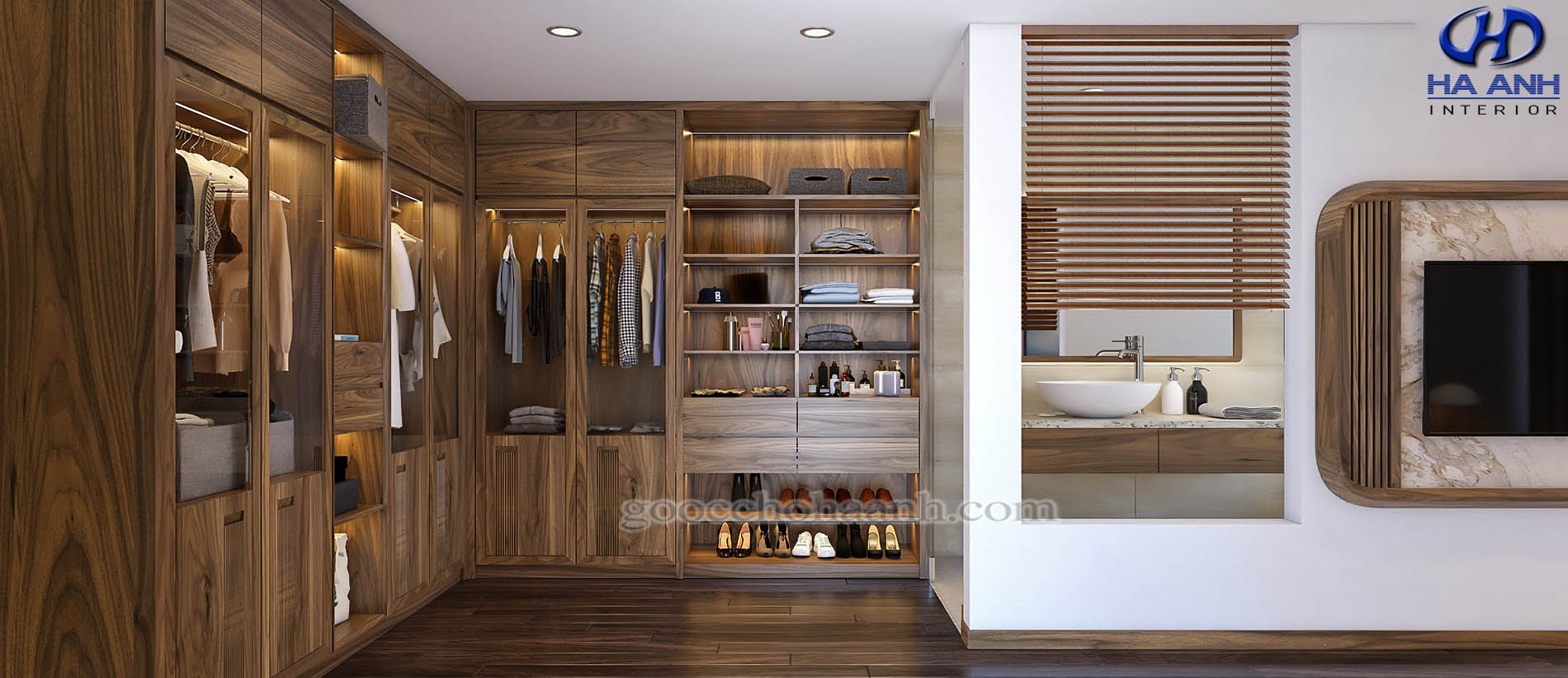 banner tủ áo gỗ óc chó hiện đại