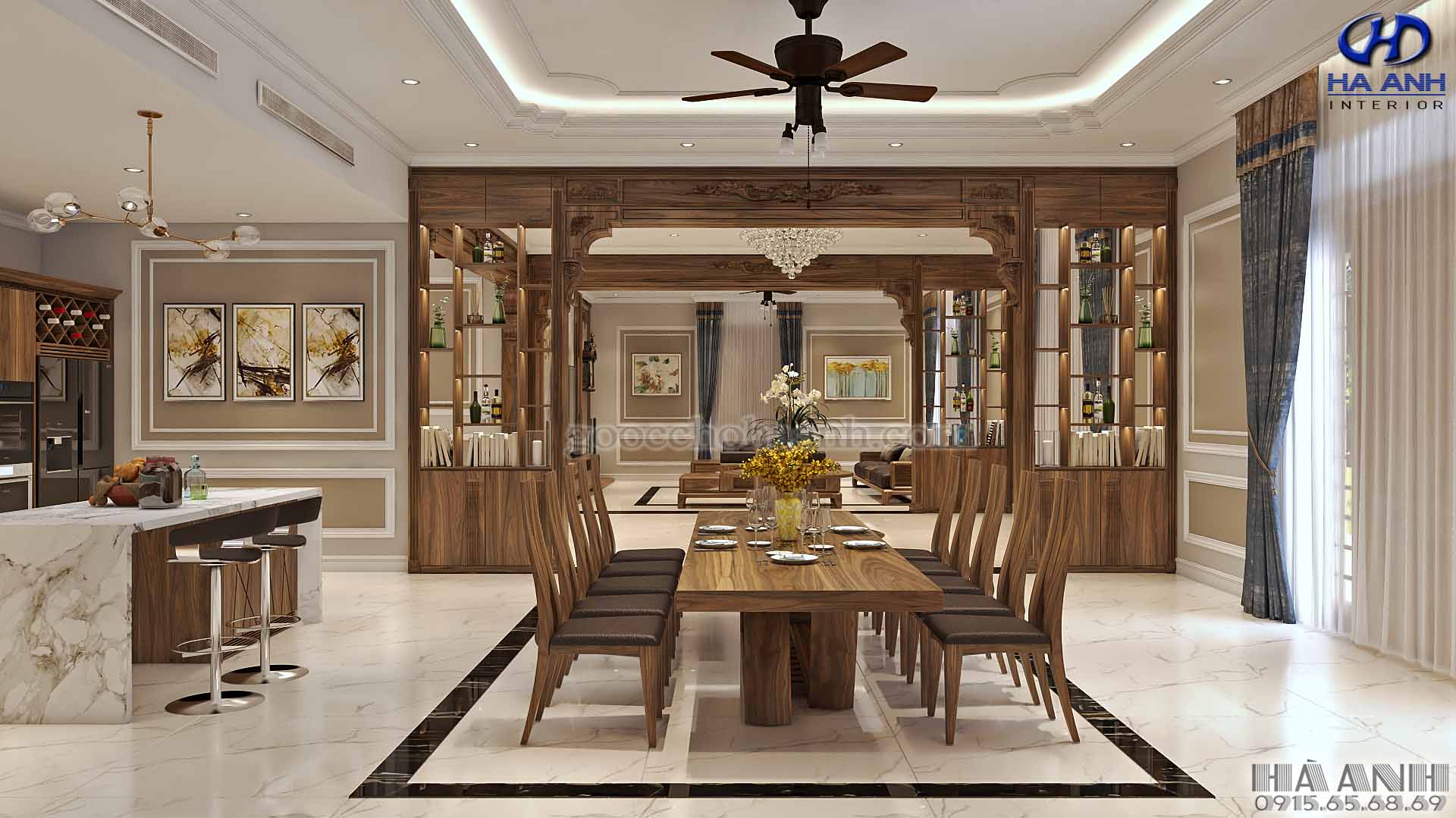 Bàn ăn gỗ óc chó hiện đại