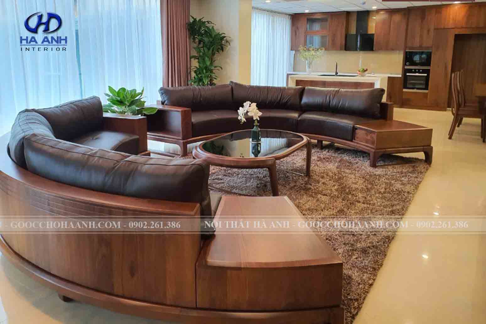 Sofa gỗ óc chó hình tròn đầy lôi cuốn