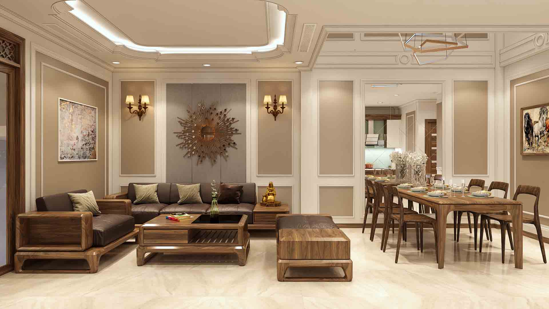 Kiểu Dáng Sofa gỗ óc chó Hiện Đại Mới Nhất